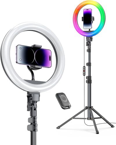 Twelve inch ring light with dual phone holders