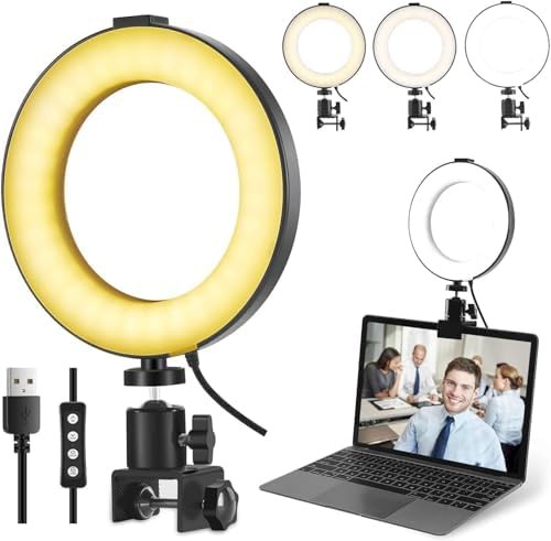Six inch dimmable LED ring light for laptops