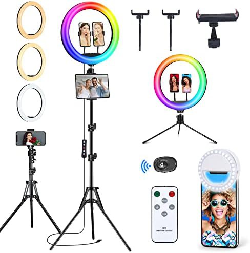13 in dimmable selfie ring light with tripod