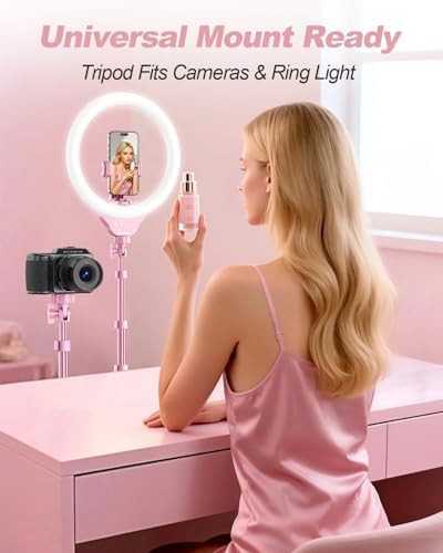 Pink twelve inch selfie ring light with tripod — photo 3