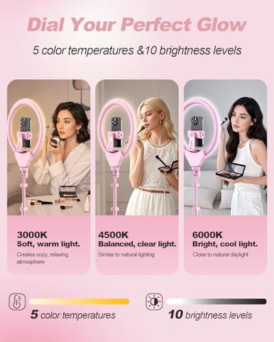 Pink twelve inch selfie ring light with tripod — photo 4