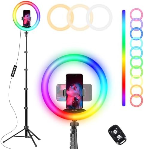 Pink twelve inch RGB ring light with tripod
