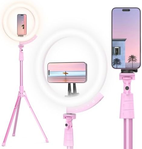 Pink twelve inch ring light with magnetic holder