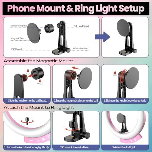 Pink twelve inch ring light with magnetic holder — photo 3
