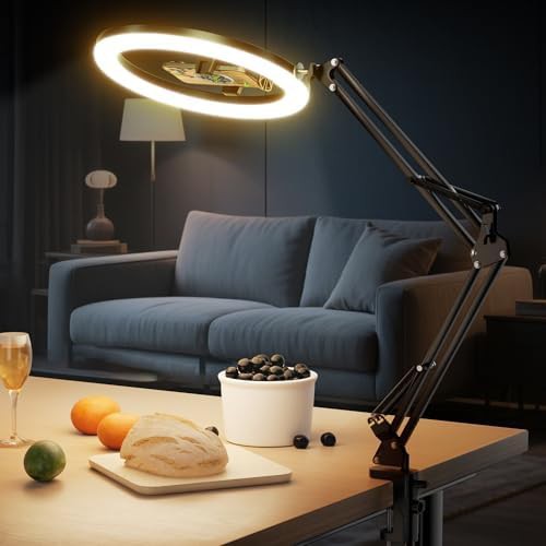 Twelve inch ring light with overhead phone mount