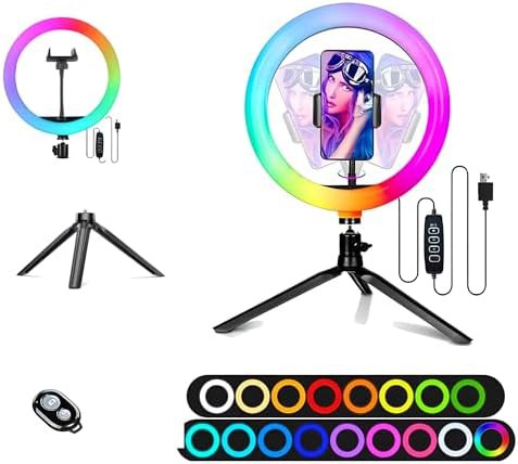 Desktop RGB ring light with tripod