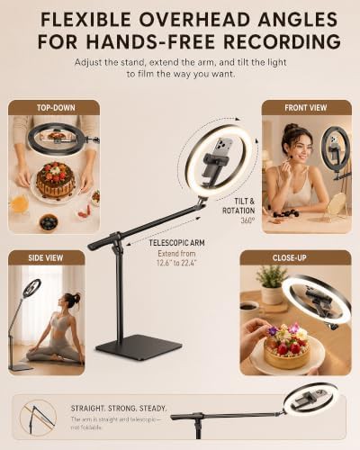 Overhead desk ring light with weighted base — photo 4