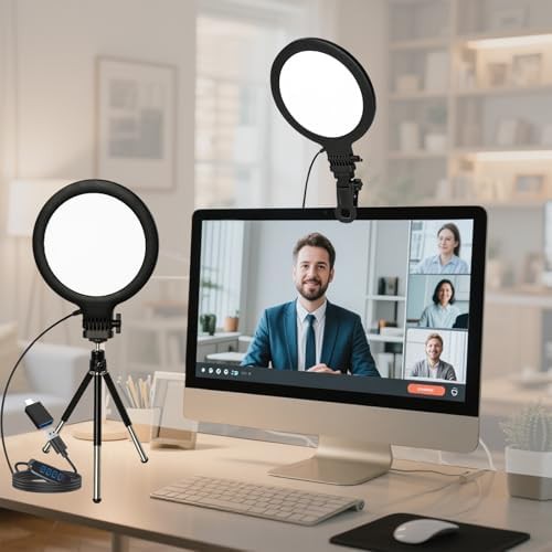 Webcam ring light with clip and tripod